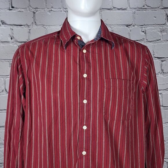 Robert Graham Red Pinstripe Long Sleeve Shirt, Men's Large - Picture 1 of 10